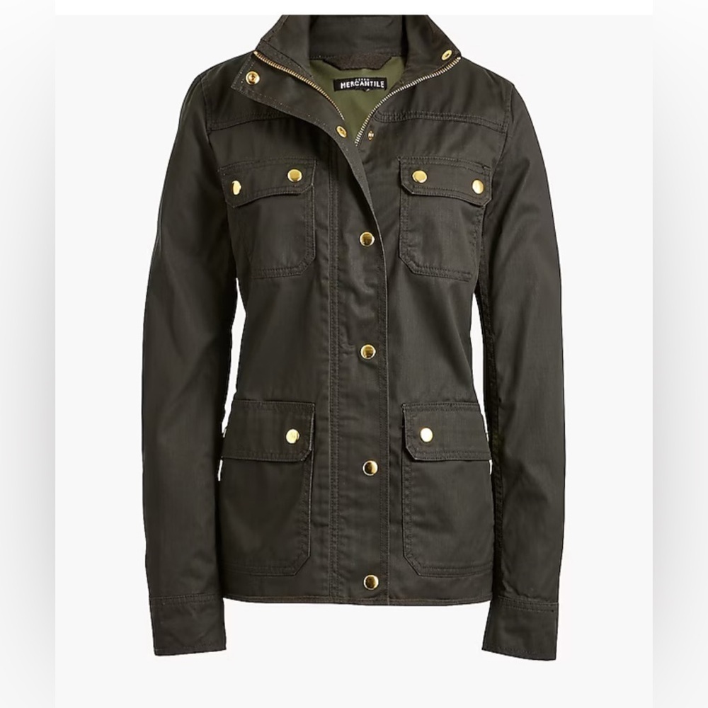 J. Crew Women's Resin Coated Dark Olive Twill Jacket